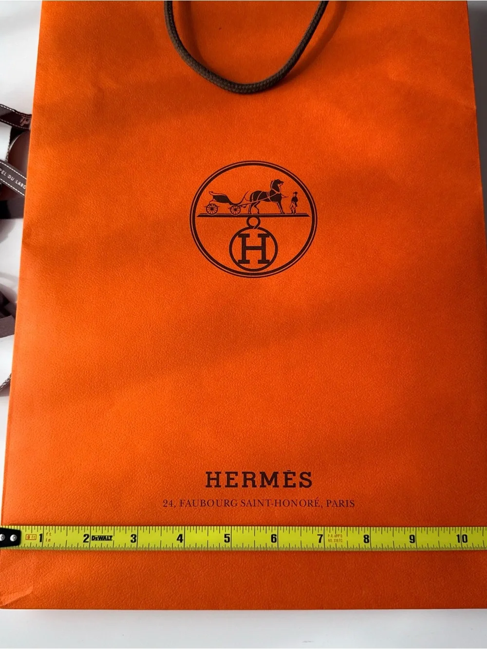 Hermes Authentic Designer Orange Shopping Medium Gift Bag 17x11” ribbon